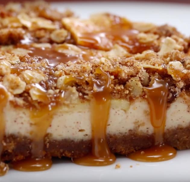Slice of Caramel Apple Crumble Cheesecake