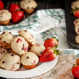 Mini strawberry chocolate chip muffins photo