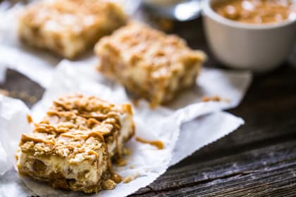 Oatmeal Crumble Peanut Butter Cheesecake Squares
