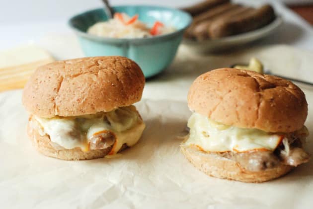 Sauerkraut Topped Brat Burgers Photo