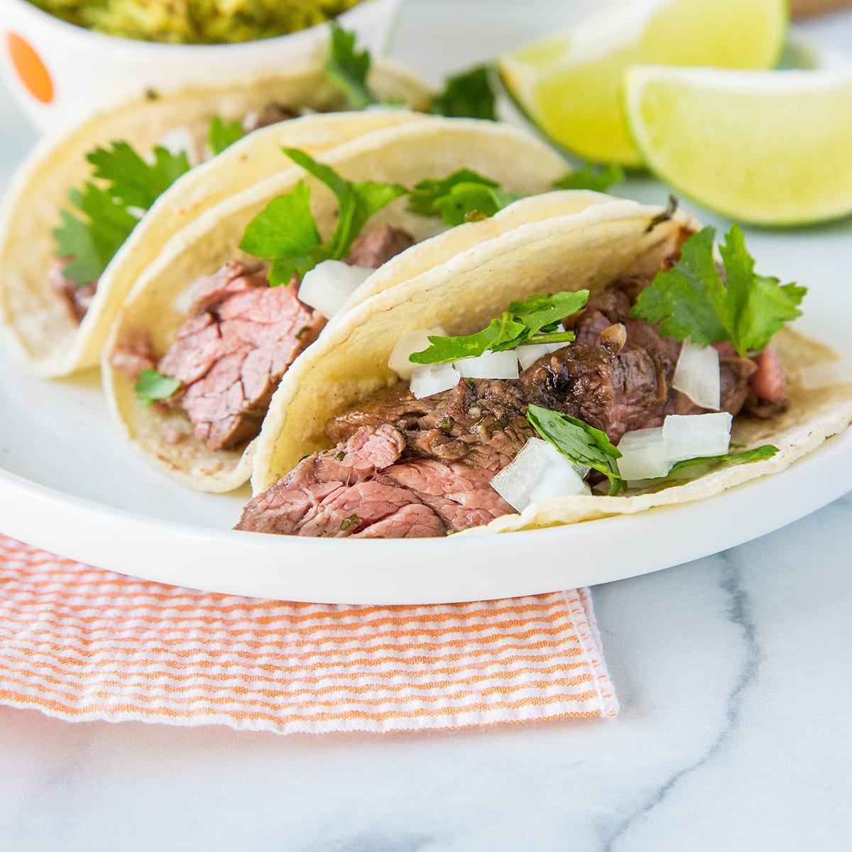 Flank steak tacos top