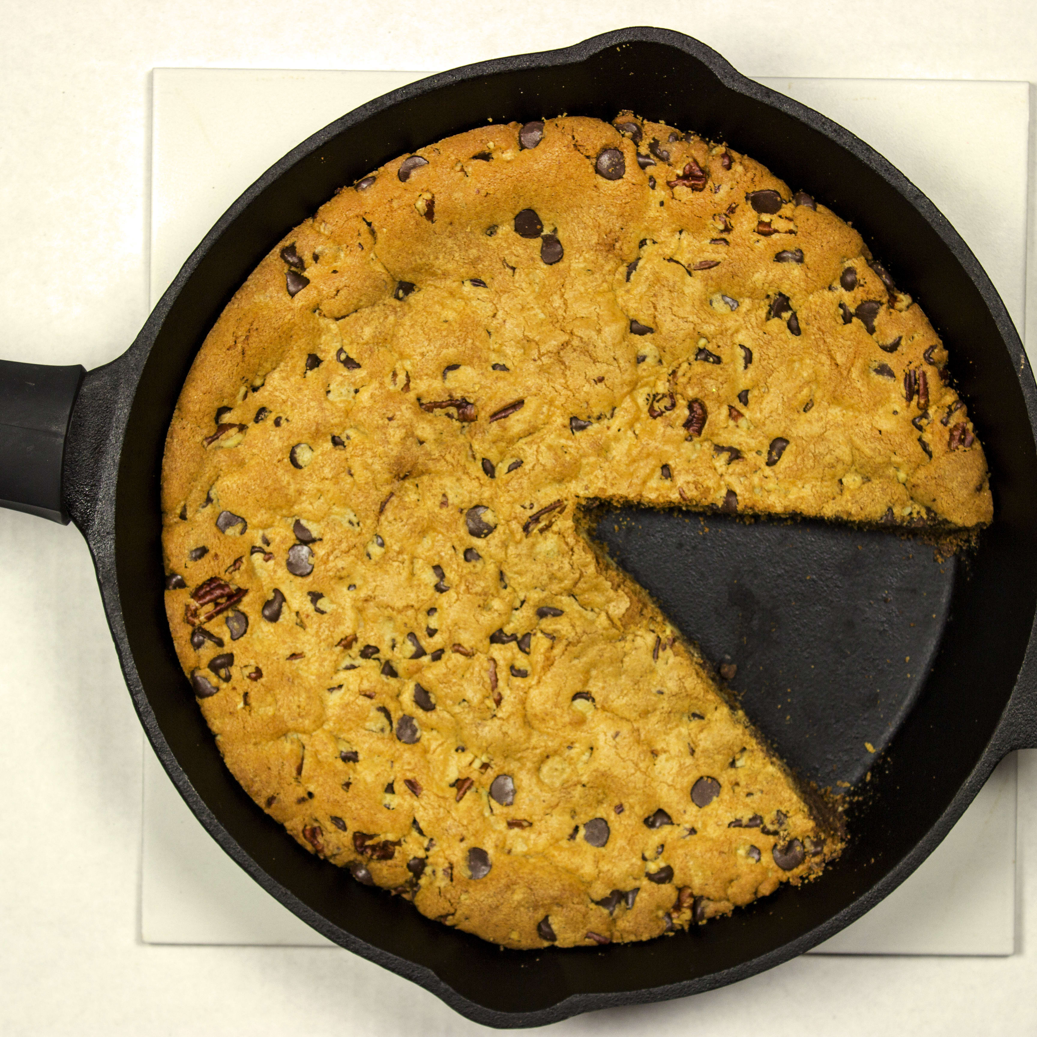 Cast iron chocolate chip cookie top