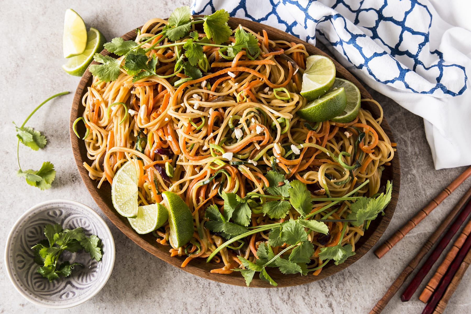 Thai Peanut Noodles with Spiralized Vegetables Recipe - Food Fanatic