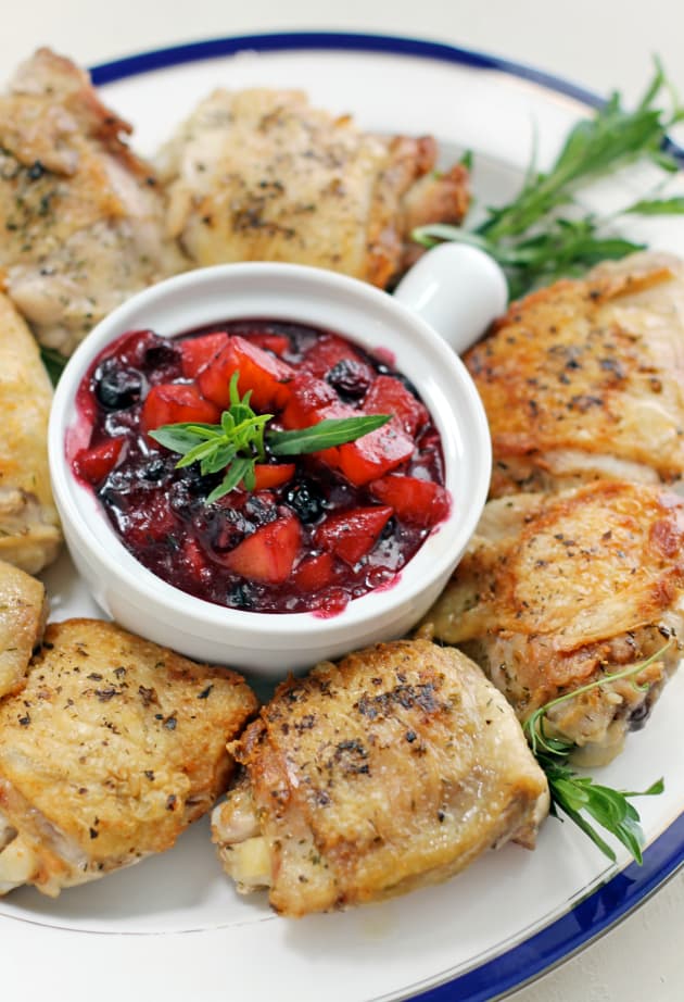 Pan Roasted Chicken with Peach Blueberry Sauce Picture