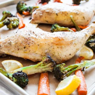 One pan roasted chicken and vegetables photo