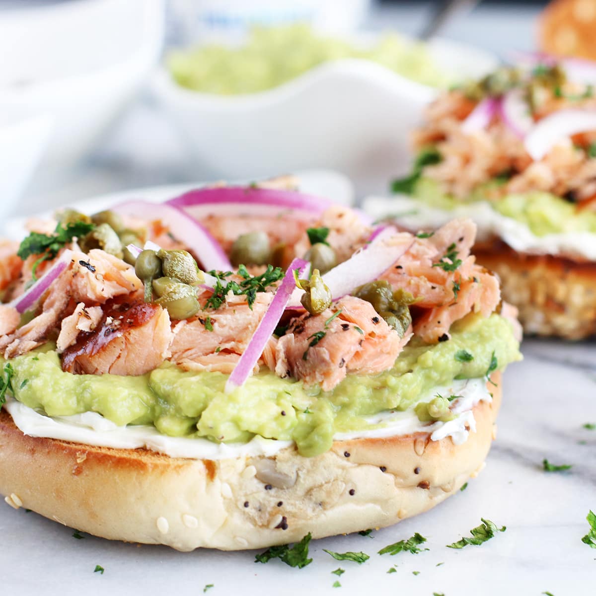 Smoked Salmon Avocado Cream Cheese Bagel Recipe - Food Fanatic