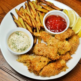 Baked fish and chips photo