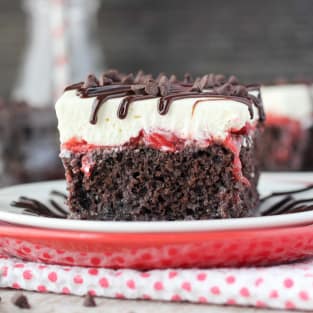 Chocolate cherry cheesecake poke cake photo