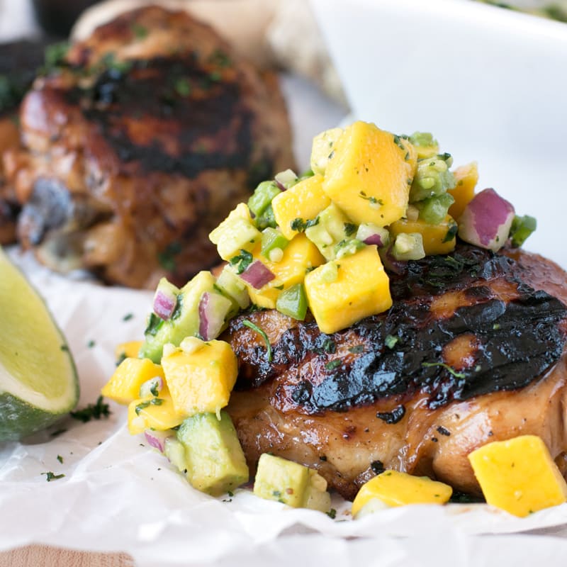 Spicy Ginger Grilled Chicken Thighs With Mango Avocado Salsa Recipe Food Fanatic