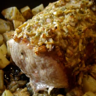 Roasted pork with shallots and herbs