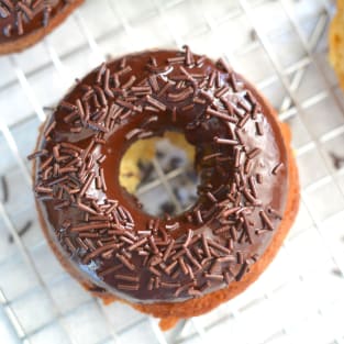 Lemon donuts with chocolate glaze photo