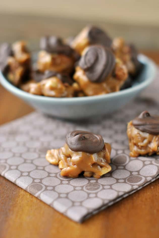 Caramel Nut Clusters Filled with Almonds, Peanuts and Pecans! Food
