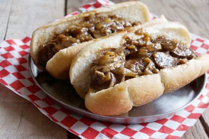 Beer Brats with Mushrooms and Onions