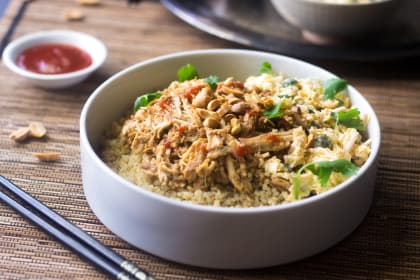 Crockpot Thai Peanut Chicken Quinoa Bowls