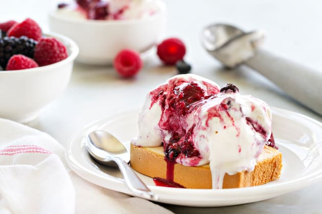 No Churn Roasted Berry Vanilla Bean Ice Cream Photo