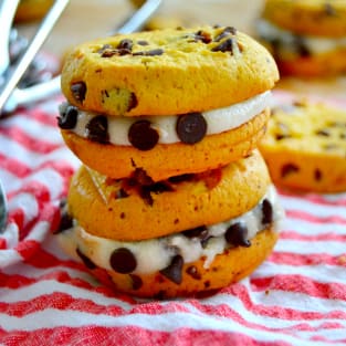 Chocolate chip cookie dough sandwiches photo