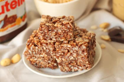 Gluten Free Rice Krispie Treats: Nutella & Peanut Butter Make 'em Awesome