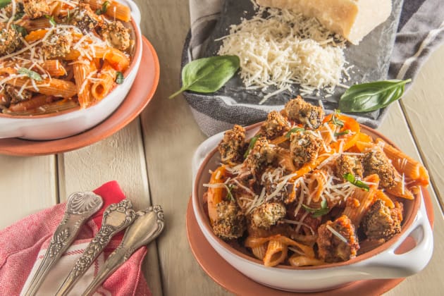Eggplant Parmesan Bite Pasta Bowls Photo