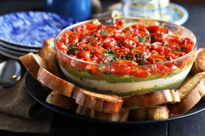 Avocado Ricotta Tomato Pesto Layer Dip Recipe