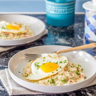 Bacon and egg risotto photo