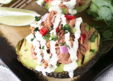 Grilled Pulled Pork Tex Mex Stuffed Avocados