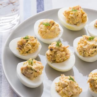 Smoked salmon deviled eggs photo