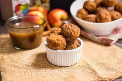 Apple Cider Donut Holes with Hot Buttered Rum Dipping Sauce