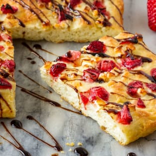 Easy focaccia with strawberries and feta photo