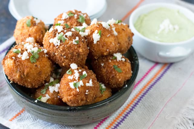 Mexican Arancini with Avocado Cilantro Dipping Sauce