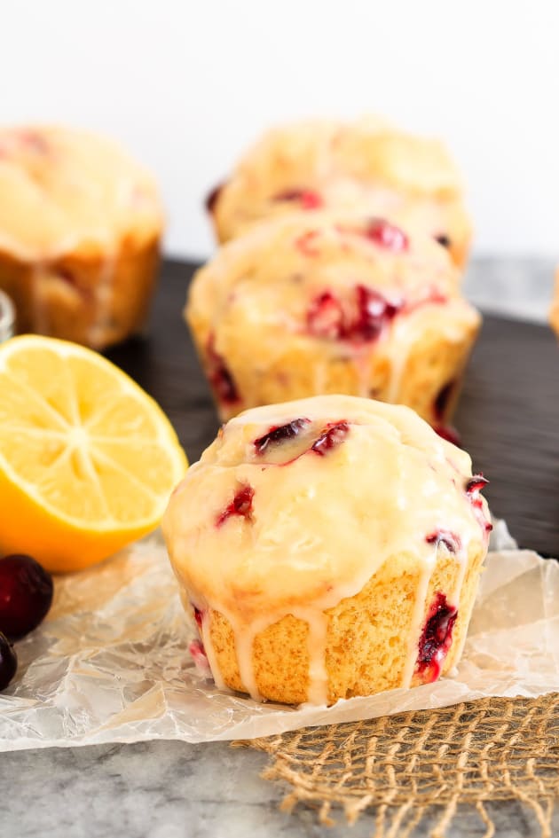 Glazed Lemon Cranberry Muffins - Food Fanatic