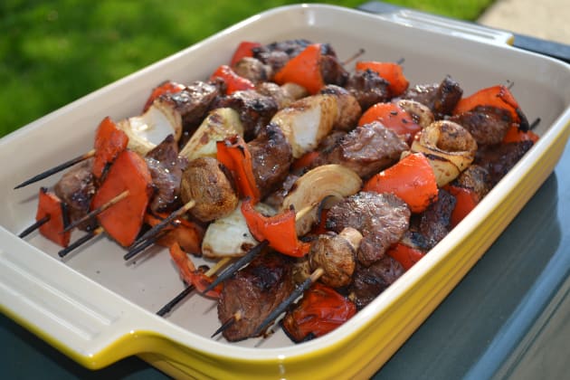 Platter of Teriyaki Steak Kabobs