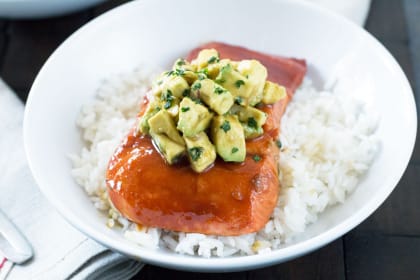 Sriracha Glazed Salmon with Asian Avocado Salsa