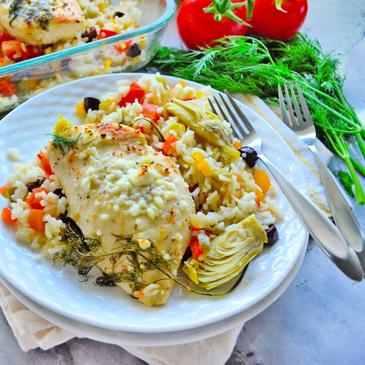 One Pan Greek Chicken And Rice Recipe Food Fanatic