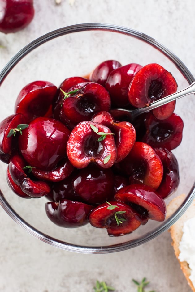 Cherry Goat Cheese Crostini with Thyme and Almonds Picture