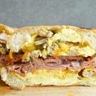 Breakfast dagwood sandwich photo