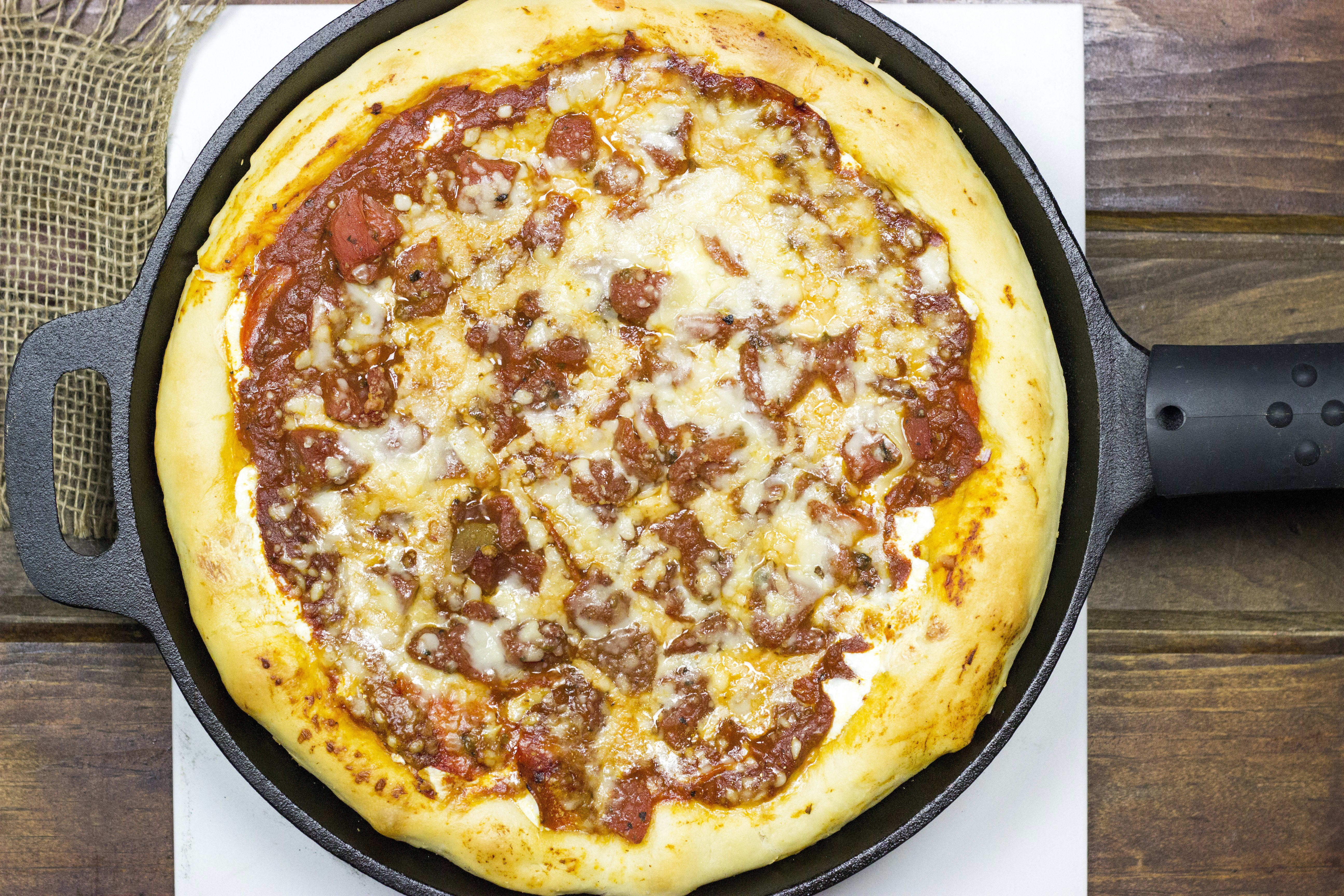 Cast Iron Deep Dish Pizza Recipe - Food Fanatic