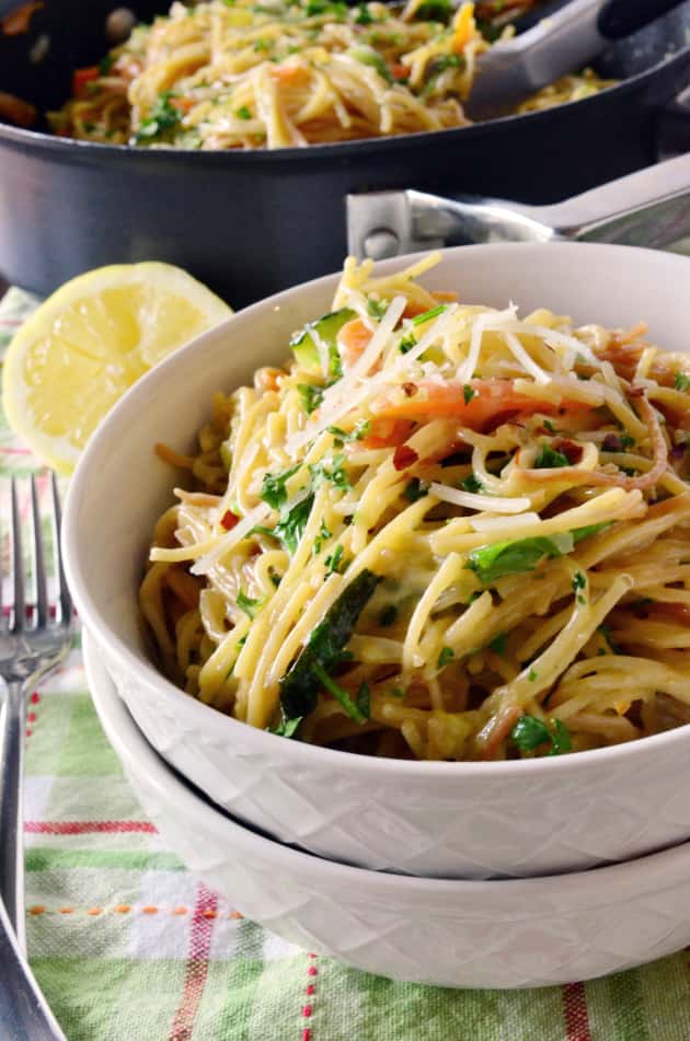 Creamy Vegetable Spaghetti Primavera Buon Appetito for Meatless Monday