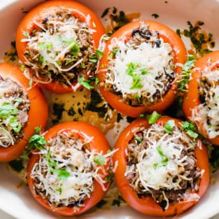 Black beans and rice stuffed tomatoes photo