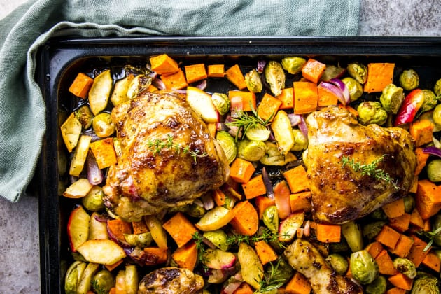 Balsamic Glazed Chicken and Winter Vegetable Sheet Pan Dinner Recipe ...