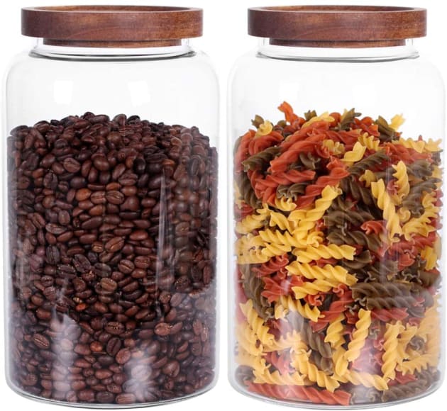Extra Large Glass Canister with Airtight Wooden Lid, Set of 2 Food