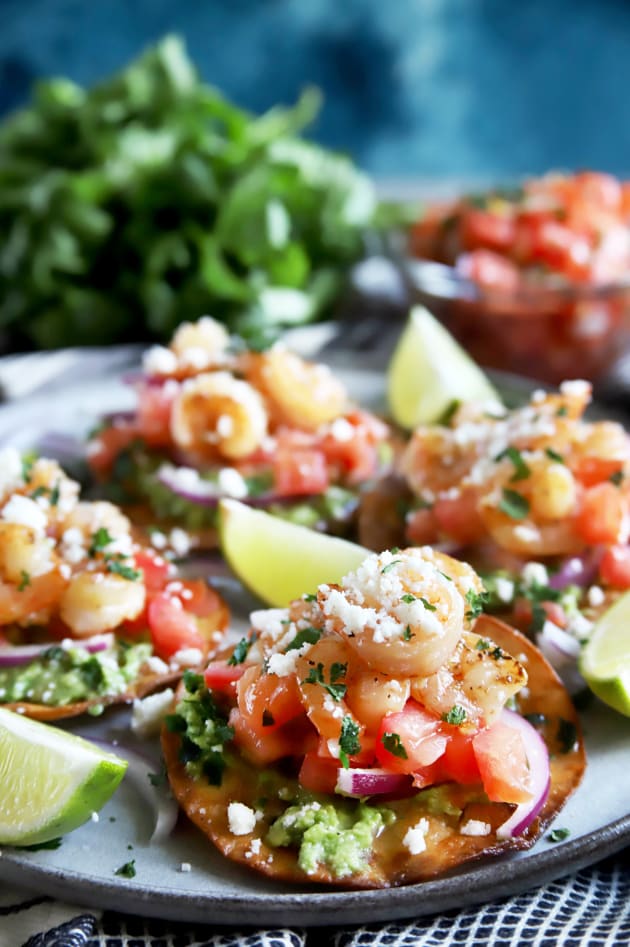 Honey Lime Shrimp and Guacamole Tostadas Recipe - Food Fanatic