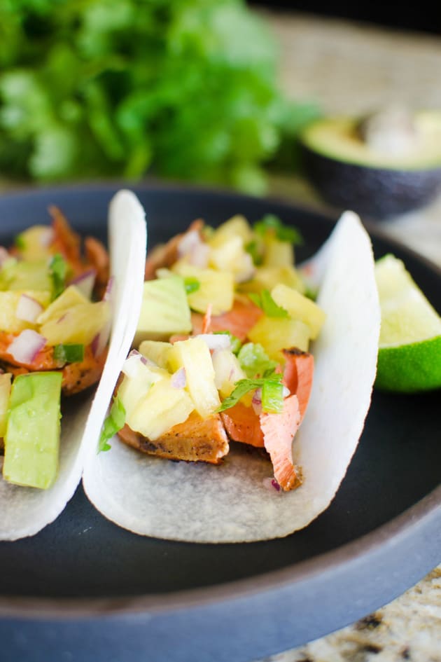 Paleo Salmon Tacos with Pineapple Salsa Image - Food Fanatic