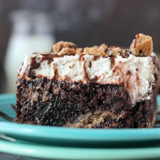 Chocolate chip cookie poke cake photo