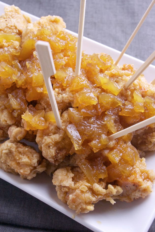 Popcorn Chicken with Pineapple Bourbon Sauce Food Fanatic