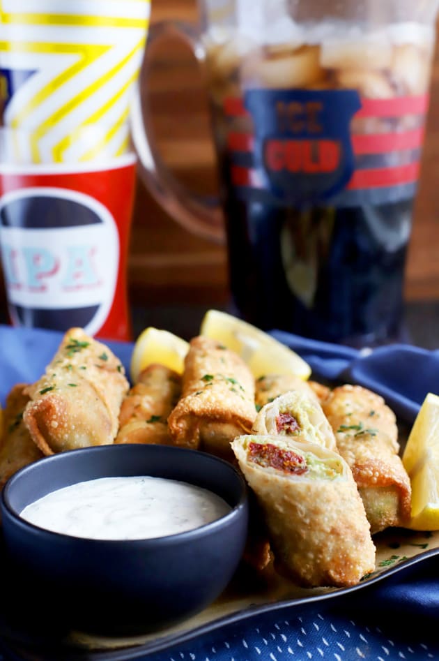 Avocado Sundried Tomato Egg Rolls with Creamy Ranch Dipping Sauce