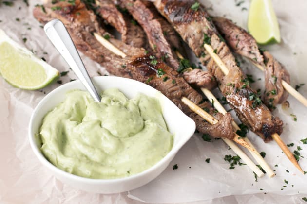 File 1 Cilantro Lime Grilled Beef Skewers with Jalapeño Avocado Dipping Sauce