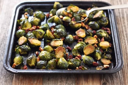 Maple Roasted Brussels Sprouts with Sriracha