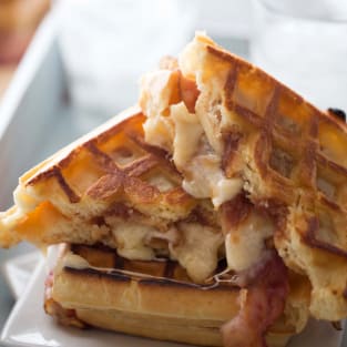 Apple butter bacon waffle sandwich photo