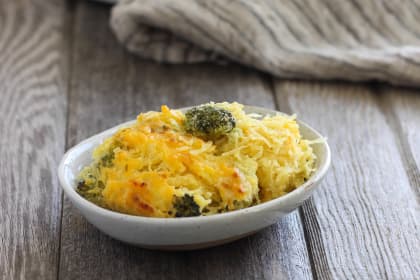 Broccoli Cheddar Spaghetti Squash Bake