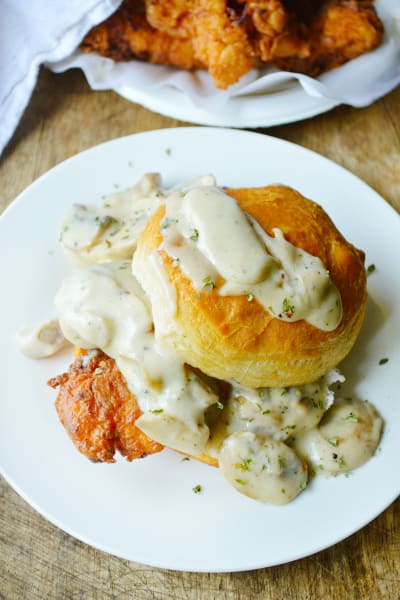 Chicken Biscuits with Mushroom Gravy Recipe - Food Fanatic
